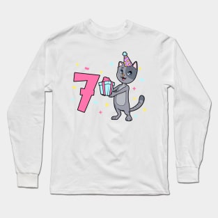 I am 7 with cat - girl birthday 7 years old Long Sleeve T-Shirt